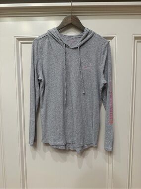 Vineyard Vines Light Gray Hoodie with Pink Whale Detail